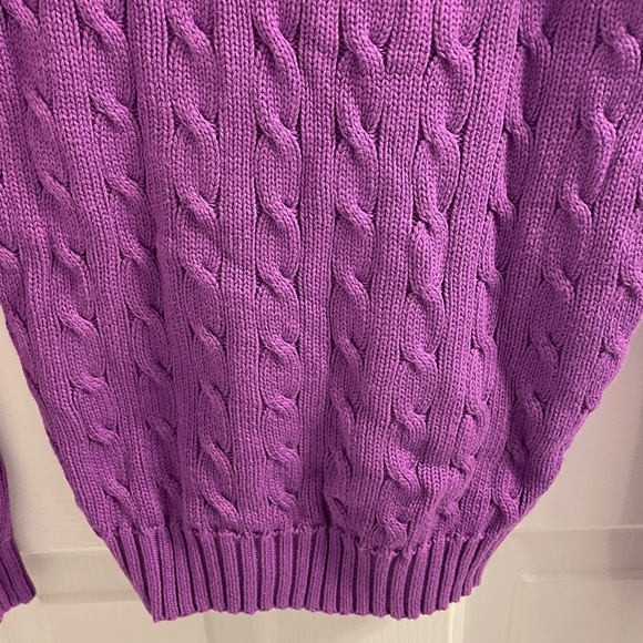 Ralph Lauren Purple Cable Knit V-Neck Cotton Sweater - Picture 9 of 16
